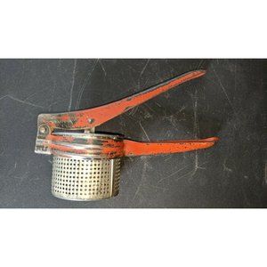 Antique Red Painted Handle Vintage Country Kitchen Steel Potato Ricer